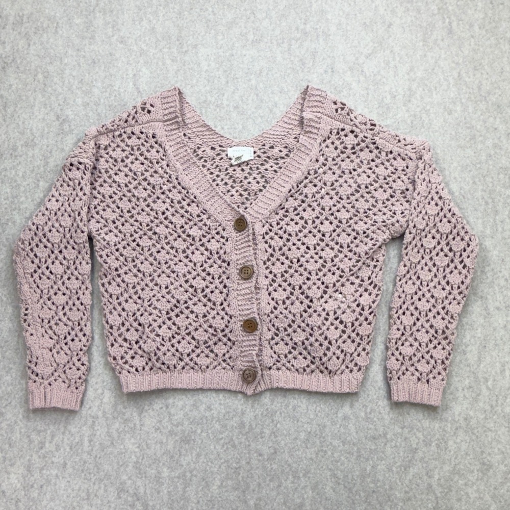 Artelier Nicole Miller Cardigan Womens S Pink Crochet Boho Coastal Grandma Indie